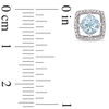 Thumbnail Image 3 of 5.0mm Aquamarine and 1/15 CT. T.W. Diamond Cushion Frame Stud Earrings in 10K White Gold