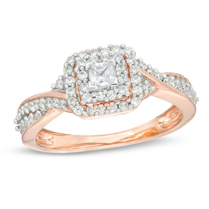 Main Image 1 of 1/3 CT. T.W. Princess-Cut Diamond Double Frame Engagement Ring in 10K Rose Gold