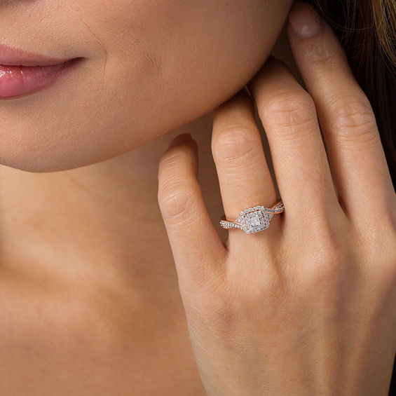 1/3 CT. T.w. Princess-Cut Diamond Double Frame Engagement Ring in 10K Rose Gold