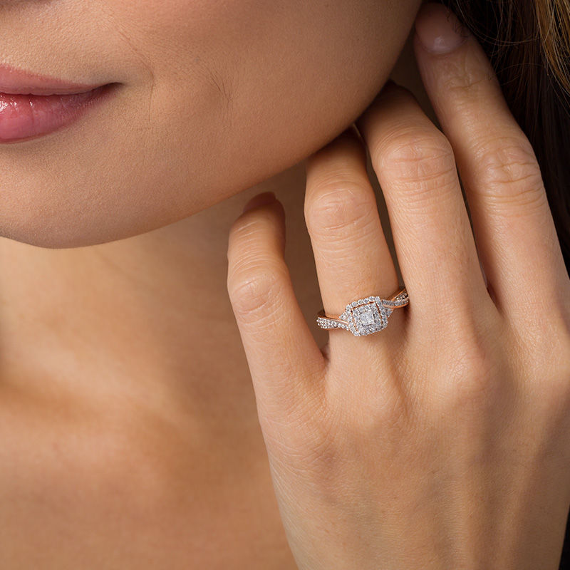 Main Image 2 of 1/3 CT. T.W. Princess-Cut Diamond Double Frame Engagement Ring in 10K Rose Gold