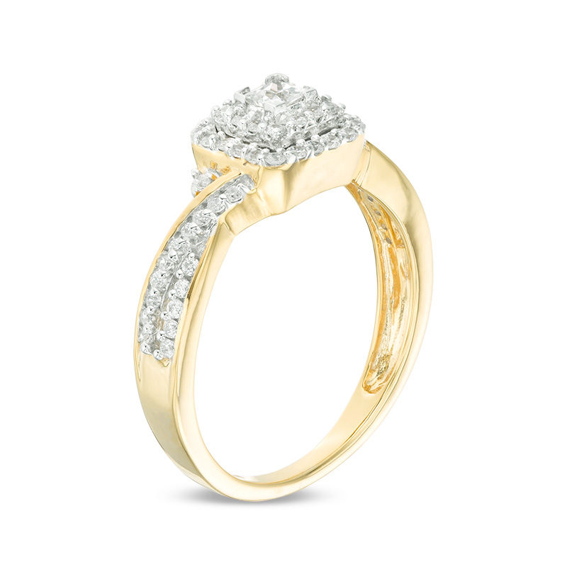Main Image 3 of 1/3 CT. T.W. Princess-Cut Diamond Double Frame Engagement Ring in 10K Gold