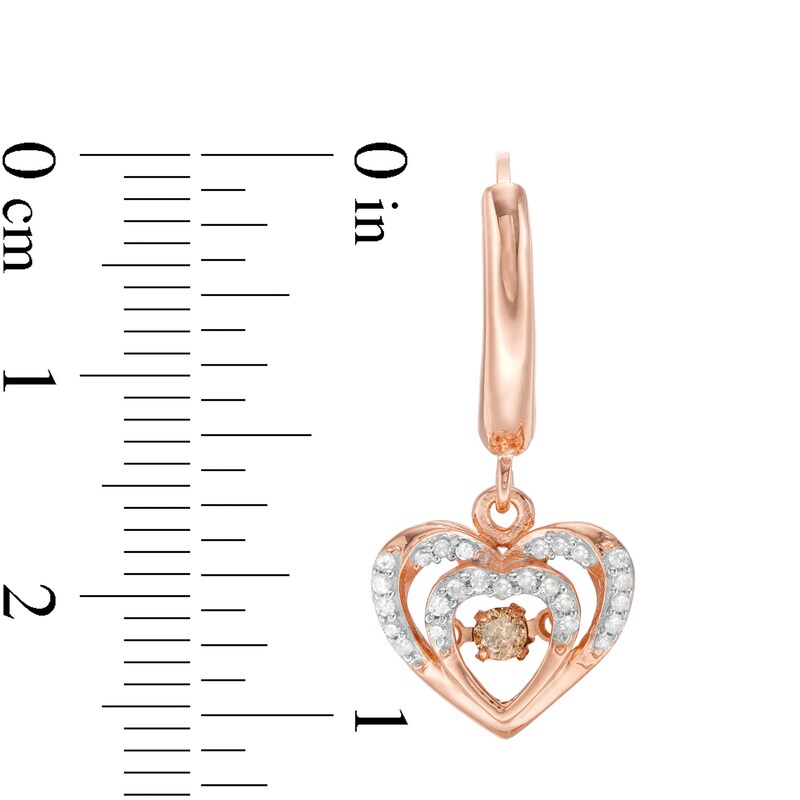 Unstoppable Love™ 1/4 CT. T.W. Champagne and White Diamond Double Heart Drop Earrings in 10K Rose Gold