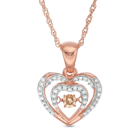 0.24 CT. T.w. Champagne and White Diamond Double Heart Pendant in 10K Rose Gold