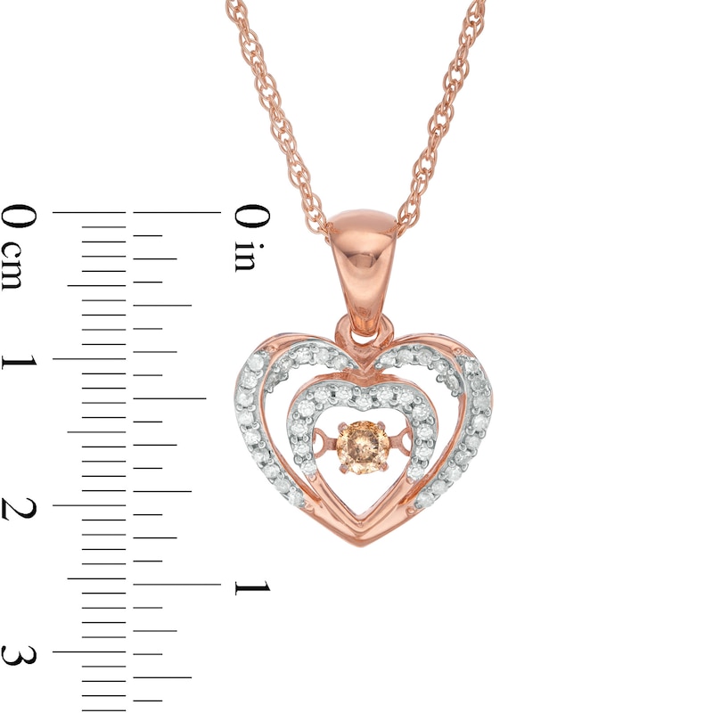 0.24 CT. T.W. Champagne and White Diamond Double Heart Pendant in 10K Rose Gold