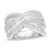 Thumbnail Image 0 of 2 CT. T.W. Baguette and Round Diamond Triple-Row Crossover Ring in 10K White Gold - Size 7