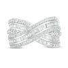 Thumbnail Image 3 of 2 CT. T.W. Baguette and Round Diamond Triple-Row Crossover Ring in 10K White Gold - Size 7