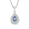 Thumbnail Image 1 of Pear-Shaped Tanzanite and 1/4 CT. T.W. Diamond Double Frame Pendant in Sterling Silver