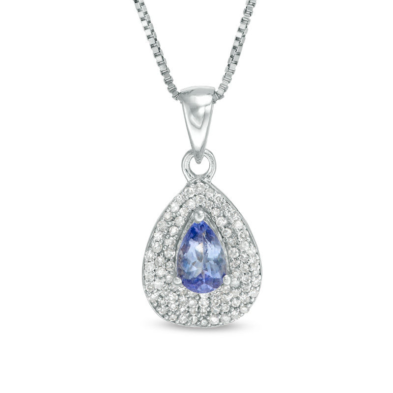 Main Image 1 of Pear-Shaped Tanzanite and 1/4 CT. T.W. Diamond Double Frame Pendant in Sterling Silver