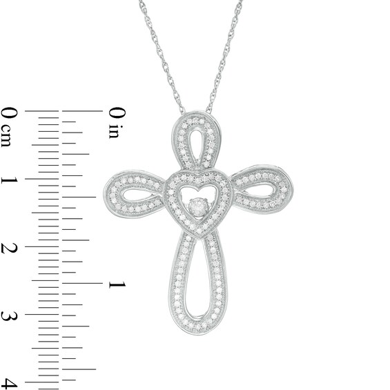 0.31 CT. T.w. Diamond Heart-Centre Loop Cross Pendant in 10K White Gold