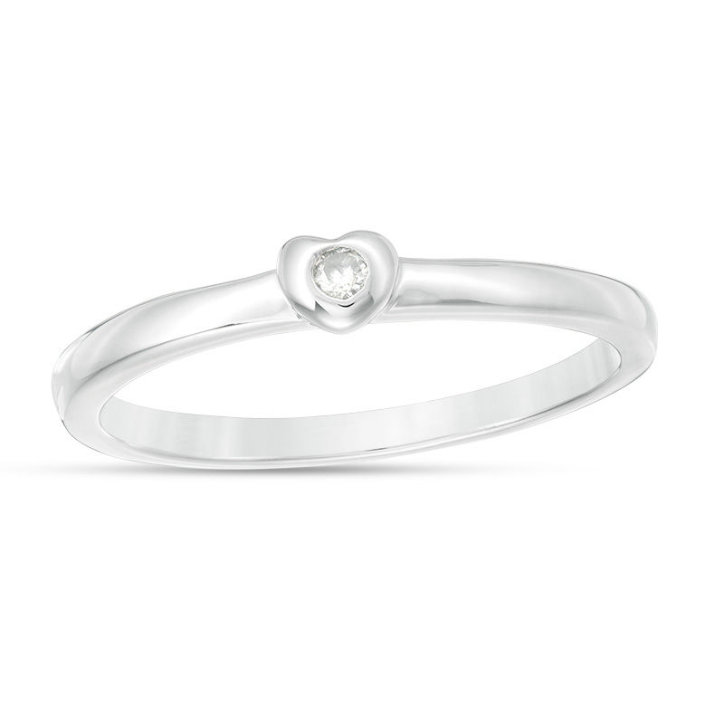 Diamond Accent Solitaire Heart Promise Ring in Sterling Silver