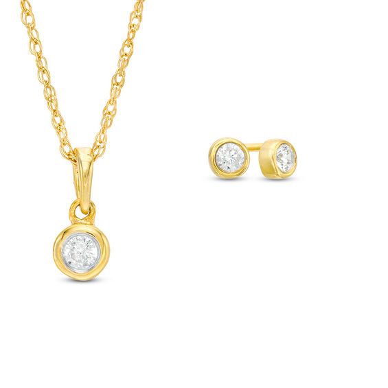 1/4 CT. T.W. Diamond Bezel-Set Solitaire Pendant and Stud Earrings Set in 10K Gold 1/4 CT. T.W. Diamond Bezel-Set Solitaire Pendant and Stud Earrings Set in 10K Gold