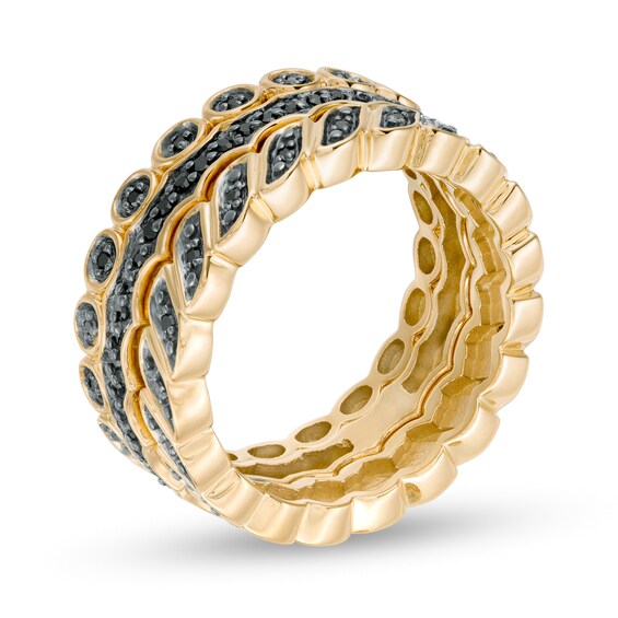 1/4 CT. T.w. Black Diamond Geometric Three Piece Stackable Band Set in Sterling Silver with 14K Gold Plate