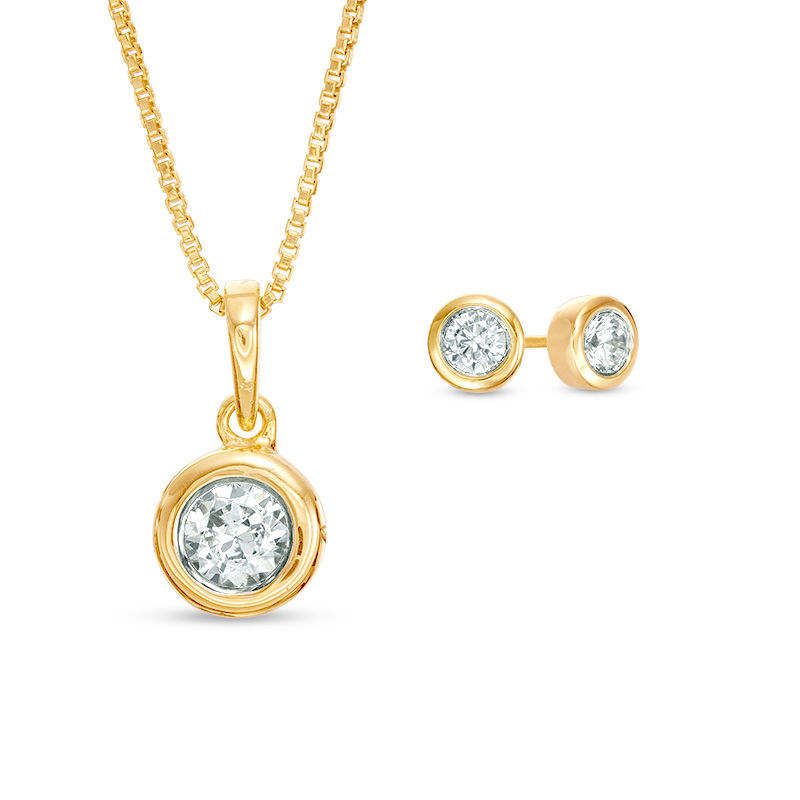 Main Image 1 of 1/2 CT. T.W. Diamond Bezel-Set Solitaire Pendant and Stud Earrings Set in 10K Gold