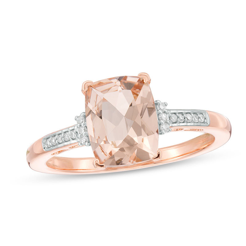 Elongated Cushion Cut Morganite And 1 20 Ct Tw Diamond Ring