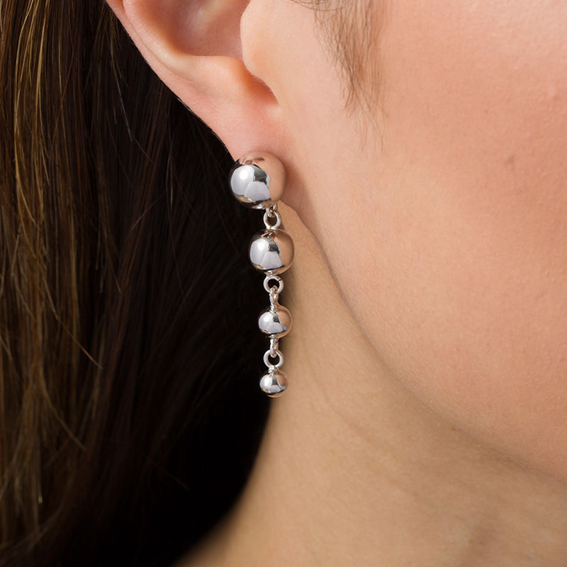 Main Image 2 of Made in Italy Graduated Bead Drop Earrings in Sterling Silver