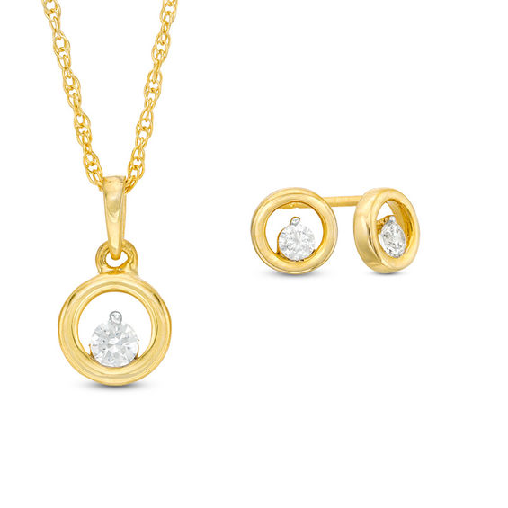 1/4 CT. T.W. Diamond Solitaire Floating Circle Pendant and Stud Earrings Set in 10K Gold 1/4 CT. T.W. Diamond Solitaire Floating Circle Pendant and Stud Earrings Set in 10K Gold