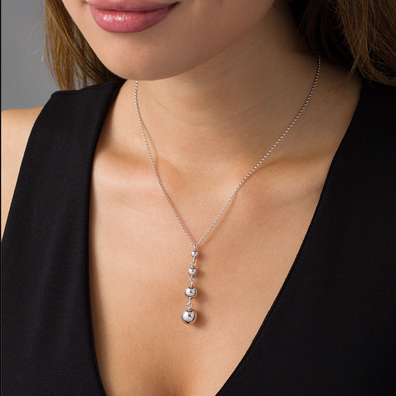 Main Image 2 of Made in Italy Graduated Bead Drop Pendant in Sterling Silver - 18.5"
