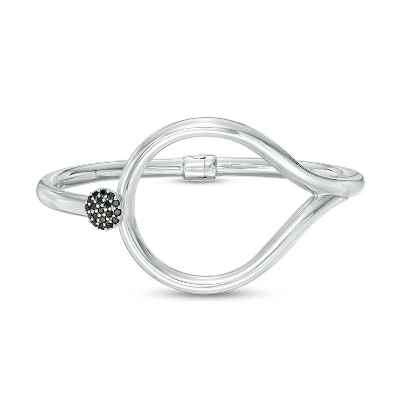 Main Image 1 of Made in Italy Black Spinel Cluster Loop Bangle in Sterling Silver