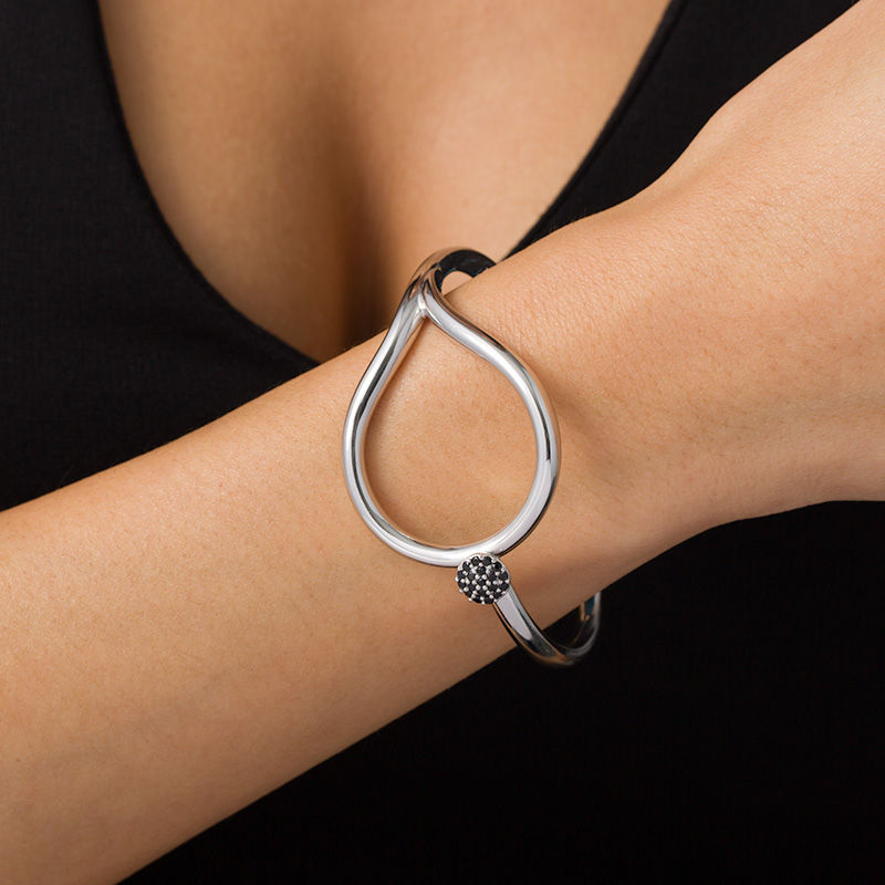 Main Image 2 of Made in Italy Black Spinel Cluster Loop Bangle in Sterling Silver