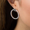 Thumbnail Image 2 of Made in Italy Black Spinel Square Cluster Open Circle Doorknocker Drop Earrings in Sterling Silver