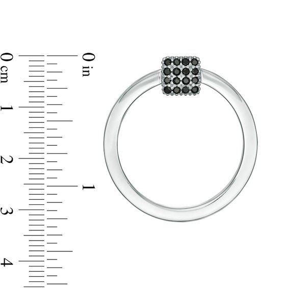 Made in Italy Black Spinel Square Cluster Open Circle Doorknocker Drop Earrings in Sterling Silver