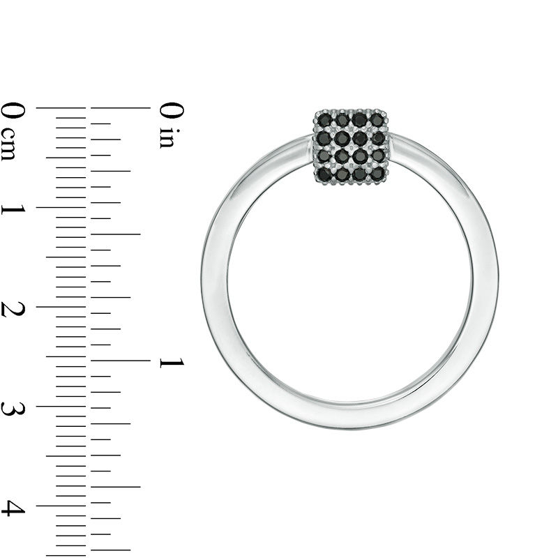 Main Image 3 of Made in Italy Black Spinel Square Cluster Open Circle Doorknocker Drop Earrings in Sterling Silver