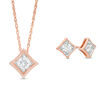 Thumbnail Image 1 of 1/4 CT. T.W. Diamond Solitaire Concave Square Pendant and Stud Earrings Set in 10K Rose Gold