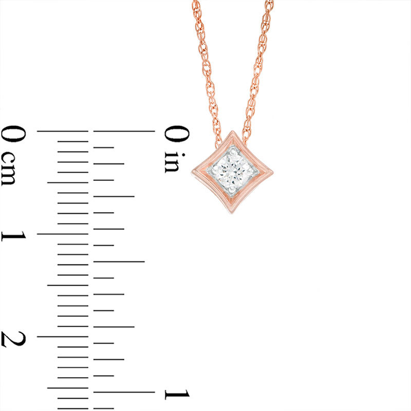 Main Image 2 of 1/4 CT. T.W. Diamond Solitaire Concave Square Pendant and Stud Earrings Set in 10K Rose Gold