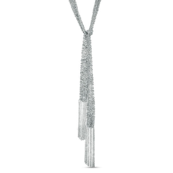 Made in Italy Cable Mesh Chain Tassel Scarf Necklace in Sterling Silver - 42"