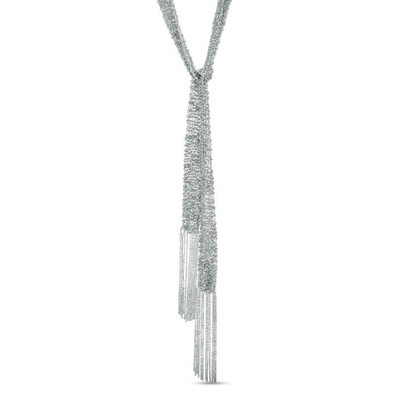 Main Image 3 of Made in Italy Cable Mesh Chain Tassel Scarf Necklace in Sterling Silver - 42"