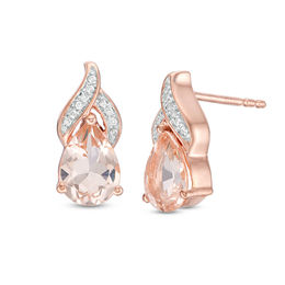 Pear-Shaped Morganite and Diamond Accent Flame Drop Earrings in 10K Rose Gold