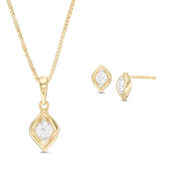 1/2 CT. T.W. Diamond Solitaire Flame Pendant and Stud Earrings Set in 10K Gold