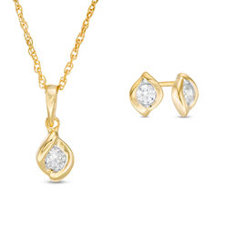 Jewelry Sets Gift Ideas Zales T W Diamond Channel Set Solitaire Twist Flame Pendant And Stud