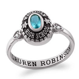 Oval Birthstone and Diamond Accent Class Ring (1 Stone)