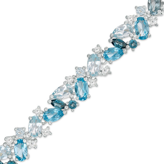 MultiShaped Blue and White Topaz Cluster Bracelet in Sterling Silver