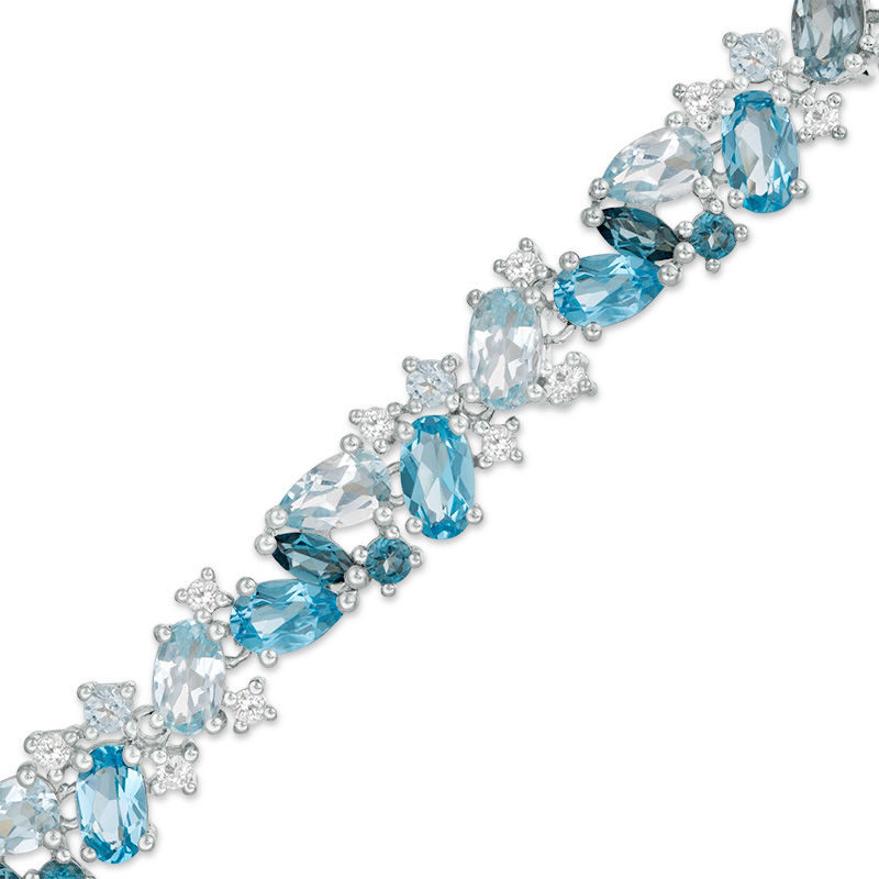 Main Image 1 of Multi-Shaped Blue and White Topaz Cluster Bracelet in Sterling Silver - 7.5"