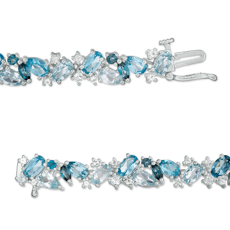 Multi-Shaped Blue and White Topaz Cluster Bracelet in Sterling Silver - 7.5"