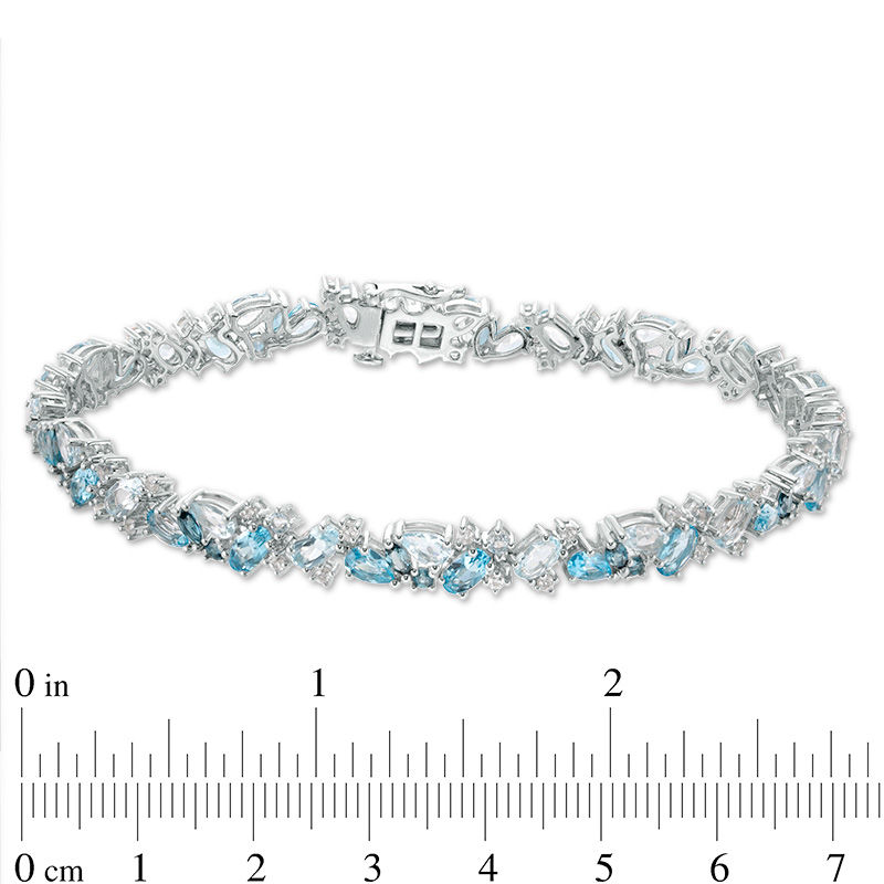 Main Image 3 of Multi-Shaped Blue and White Topaz Cluster Bracelet in Sterling Silver - 7.5"