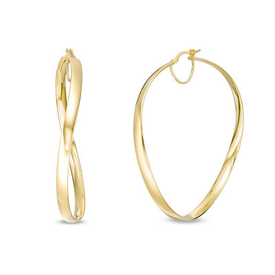 Twisted Hoop Earrings 14K Italian Yellow Gold 0.75 Drop 4 mm Wide Ladies Estate