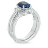 Thumbnail Image 3 of Oval Lab-Created Blue and White Sapphire Ornate Three Piece Bridal Set in Sterling Silver