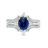 Thumbnail Image 4 of Oval Lab-Created Blue and White Sapphire Ornate Three Piece Bridal Set in Sterling Silver