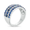 Thumbnail Image 3 of Lab-Created Blue and White Sapphire Multi-Row Ring in Sterling Silver