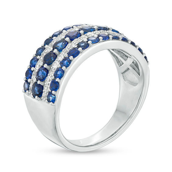 Lab-Created Blue and White Sapphire Multi-Row Ring in Sterling Silver