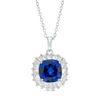 Thumbnail Image 1 of 9.0mm Cushion-Cut Lab-Created Blue and White Sapphire Frame Pendant in Sterling Silver