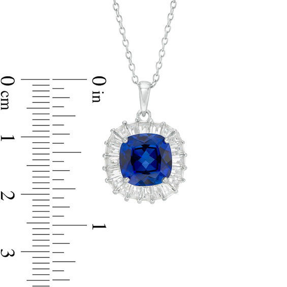 9.0mm Cushion-Cut Lab-Created Blue and White Sapphire Frame Pendant in Sterling Silver