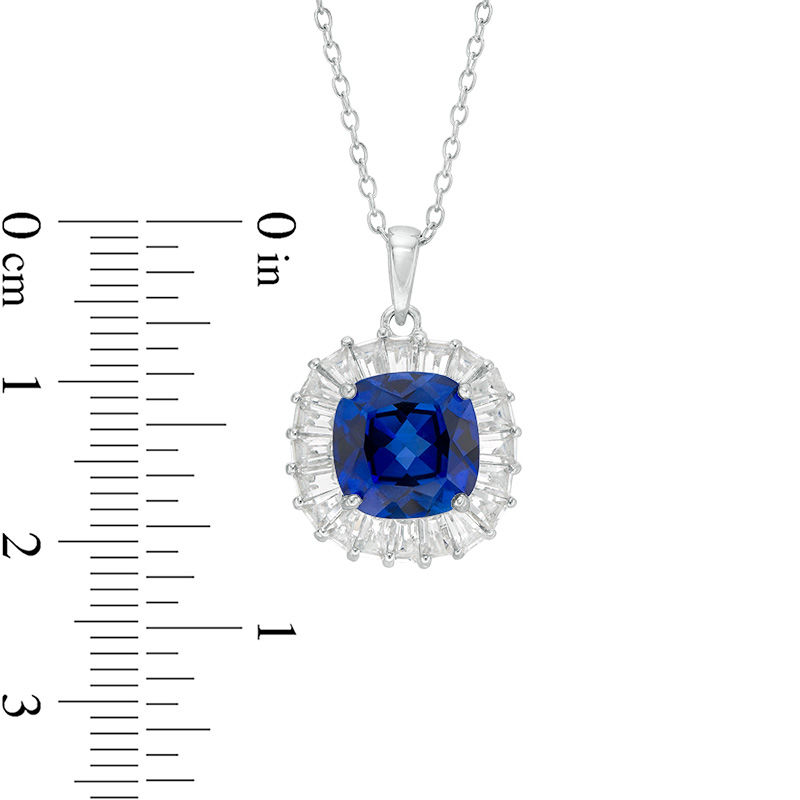 Main Image 2 of 9.0mm Cushion-Cut Lab-Created Blue and White Sapphire Frame Pendant in Sterling Silver