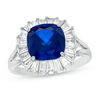 Thumbnail Image 0 of 9.0mm Cushion-Cut Lab-Created Blue and White Sapphire Frame Split Shank Ring in Sterling Silver