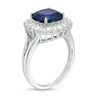 Thumbnail Image 2 of 9.0mm Cushion-Cut Lab-Created Blue and White Sapphire Frame Split Shank Ring in Sterling Silver