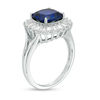 Thumbnail Image 3 of 9.0mm Cushion-Cut Lab-Created Blue and White Sapphire Frame Split Shank Ring in Sterling Silver