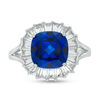 Thumbnail Image 3 of 9.0mm Cushion-Cut Lab-Created Blue and White Sapphire Frame Split Shank Ring in Sterling Silver